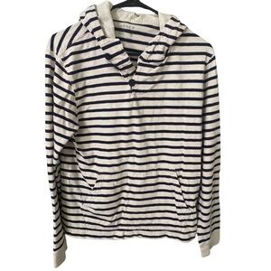 J.Crew Navy and Cream Striped Cotton Hoodie